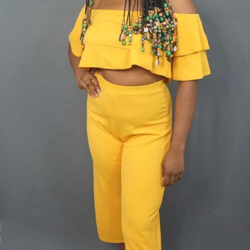 Canary Yellow, Ruffle Top 2 Piece Set